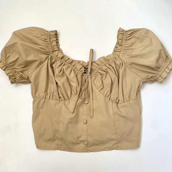 Beige Puffed Sleeves Corset Top - Picture 2 of 7